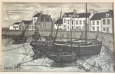 Vintage 1955 Bernard Buffet Modernist Print Of Port Breton Beautiful Framing MCM • $79.99