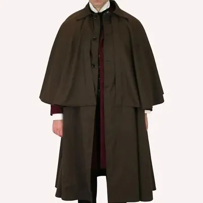 Men's Inverness Brown Cotton Cape Coat Halloween Long Cape Coat • $109.99