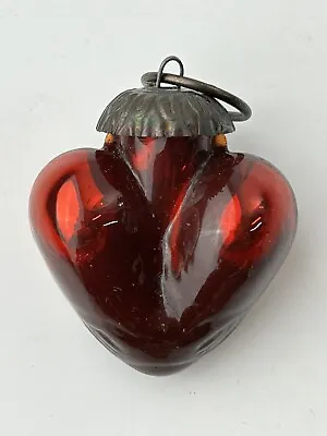 Vintage German Kugel Christmas Red Heart Glass Ornament Bronze Top • $21.99