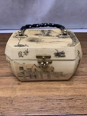 Vintage Octagon Decoupage Wooden Box Purse Artist Panels Beki 72 Rare CV JD • $35