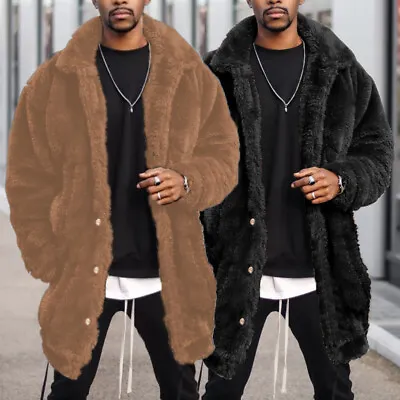 Men's Luxury Faux Fur Coat Jacket Winter Warm Long Coats Overwear Outwear • $10