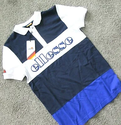 Nwt New Ellesse Men Sz Small Baja Polo Shirt Blue White Casual Msrp$55 • $26.95