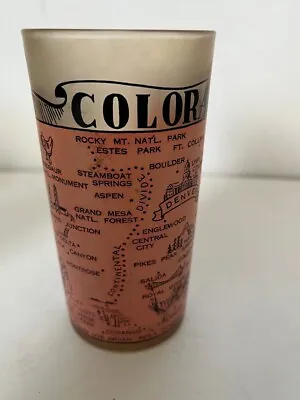 Vintage Pink COLORADO State Frosted Glass HAZEL ATLAS With  Map  And Graphics • $4.99