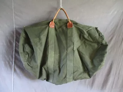 Vintage Classic Green Cotton Canvas Leather Handle Large Duffle Weekender Bag • $69.99