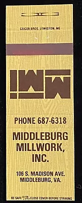 MIDDLEBURG Millwork Inc Virginia Vintage Matchbook Cover B-2936 • $4