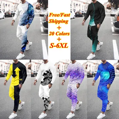 £33.23 • Buy Mens Fashion Tracksuit Casual Pullover Long Sleeve 2PCS Set Printed Sport Suits