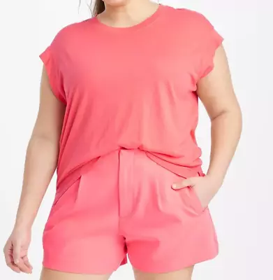 A New Day Womens XXL Coral Extended Shoulder T-Shirt Boxy Muscle Tee Supima • $6.99