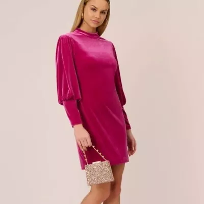 NWT Aidan Mattox Women Velvet Short Hot Pink Sheath Cocktail Dress Sz 6 • $85