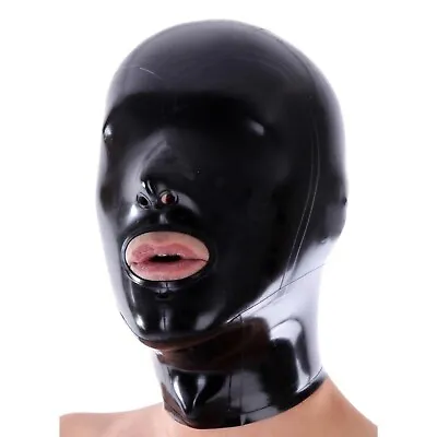 Latex Hood Back Zipper Rubber Mask Open Mouth & Nose Cosplay Clubwear Fetish • $36.57