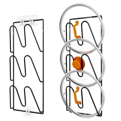 3 Pan Lid Rack Holder Pot Storage Kitchen Organizer Wall Door Mounted Cabinet • £8.59