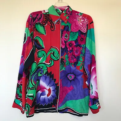 Versace Jeans Couture Bold Colorful Print Shirt Blouse Vtg 90s Small *Flaws • $110.35