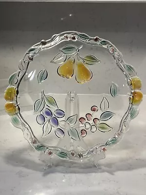 Vtg Garden Harvest Mikasa Crystal Glass 13.5  Cake Plate Platter Raised Design • $24