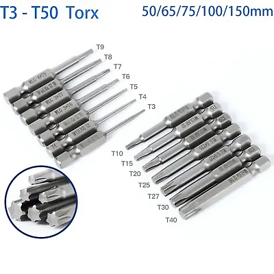 Extra Long Torx Bits Magnetic Torx Screwdriver Bit Set 1/4  Hex Shank T3 T4 -T50 • $156.30
