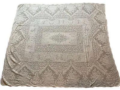 Vintage Quaker Lace Rectangular Tablecloth Picot Loop Hem Floral Scallop Damask • $74.99