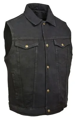 Men's Snap Front Motorcycle Biker Denim Vest W/ Shirt Collar • $49.99