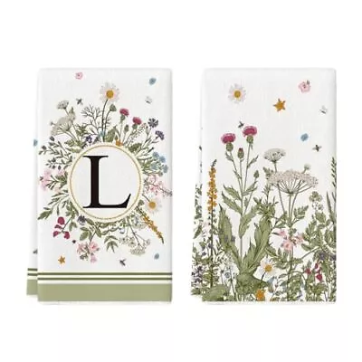  Monogram Antique Herbs And Wild Flowers Kitchen Towels Dish Towels Letter L • $28.33