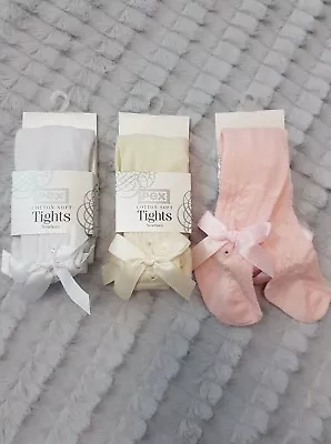 £8.99 • Buy Pex Baby Girls Cameo Bow & Diamante Tights With Heart Detail Choose Colour/size