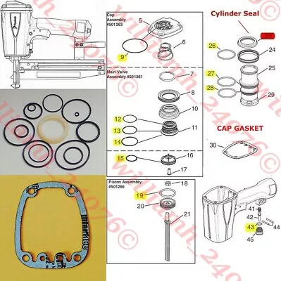 Paslode T250-F16 O Ring Kit + Cylinder Seal 402725 + Cap Gasket • $19.45