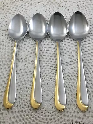 Cambridge COMPLIMENT Stainless Gold Accent 4 Oval Soup Spoons 7 7/8  Flatware • $18.69