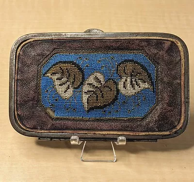 Antique Victorian Leather Beaded Coin Purse Calling Card Case Wallet • $10.50