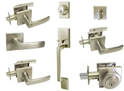 Satin Nickel Modern Square Door Lever Handle Entry/Privacy/Passage/Deadbolt • $69.99