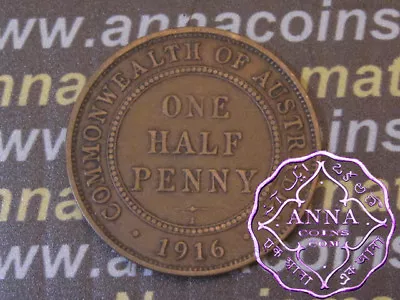 Australia 1916 I George V Half Penny X1 Average Circulated Condition • $4.45