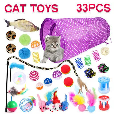 33pcs Lovely Pet Toy Bulk Buy Cat Kitten Toys Rod Fur Mice Bells Balls Play Kits • $17.06