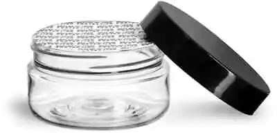 2 Oz Clear PET Plastic Heavy Wall Jars With Black Lids • $8.50