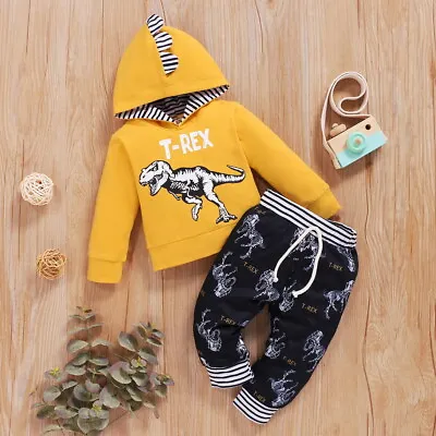 £8.79 • Buy Newborn Kids Baby Boys Tracksuit Dinosaur Hooded Tops Pants Clothes Outfits Set