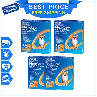 NEXGARD SPECTRA For Dog 2 To 3.5 Kg ORANGE 3 6 12 Chews Flea Heartworm Control • $60.99
