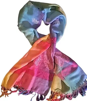 Pashmina 100% Cashmere  Large Fringed Pastel Rainbow Ombre Elephant Scarf  • $49