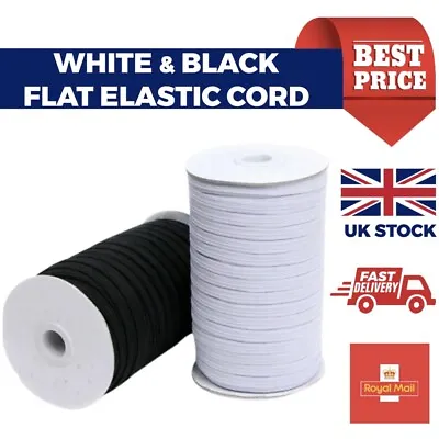 Flat Elastic White/Black 3/5/6/8/10/13mm Face Mask Elastic • £0.99