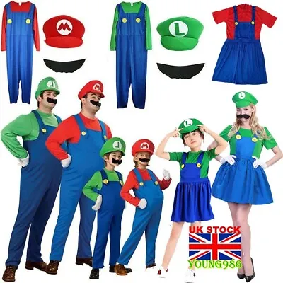 Kids Boys Girls Super Mario Fancy Dress Up Hat Set Party Cosplay Costume Outfits • £9.13