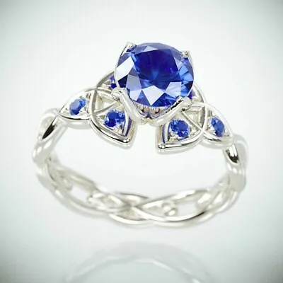 £83.99 • Buy 3Ct Simulated Tanzanite Trinity Knot Celtic Birthday Ring 14k White Gold Plated