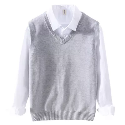 $26.21 • Buy Men V Neck Sweater Vest Jumper Knitted Tank Top Sleeveless Pullover Casual Fits