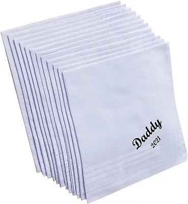 Men's Monogrammed Handkerchiefs Set 2 100% Cotton White Quality Personalized • $25