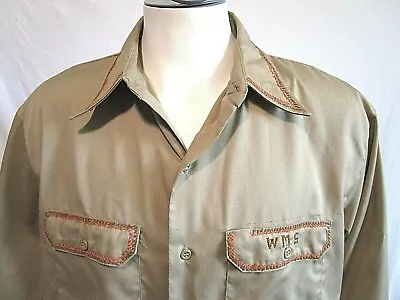 VTG 70s Big Mac JC Penneys Khaki Lng Slv Embroidered Work Wear Shirt Men Sz XL • $30.79