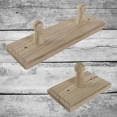 1/2 Pegs Plain Wood Door Hooks Coat Rack Hanging Clothes Wall Mounted Holder • £6.45