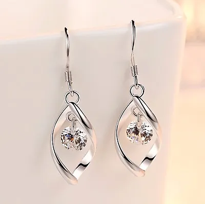 $8.99 • Buy Womens 925 Sterling Silver CZ Crystal Teardrop Long Drop Dangle Earrings #E313