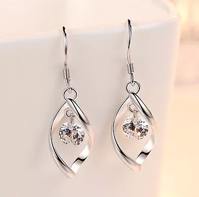 $8.99 • Buy Womens 925 Sterling Silver CZ Crystal Teardrop Long Drop Dangle Earrings #E313