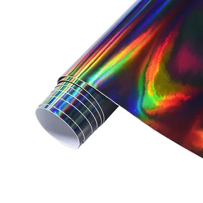 Rainbow Colorful Laser Chrome Black Car Vinyl Wrap Bubble Free Sticker DIY Decal • $627.21