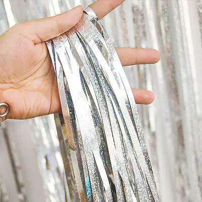 Metallic Foil Fringe Curtain Tinsel Photo Backdrop Party Birthday Door Decor US • $7.59