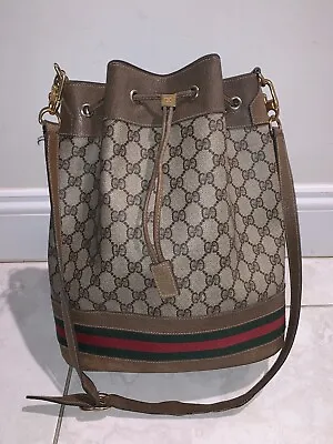 Vintage  Gucci GG Brown Canvas Large 13” Tall Bucket Shoulder Bag • $249.99