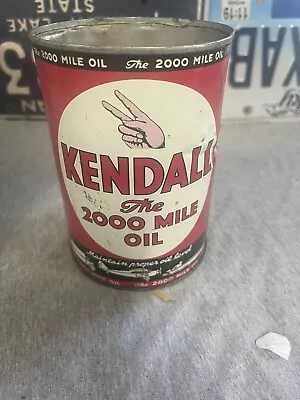 Vintage Kendall 2000 Mile Motor Oil One Quart Oil Can Plane Car Bus  Bradford Pa • $40