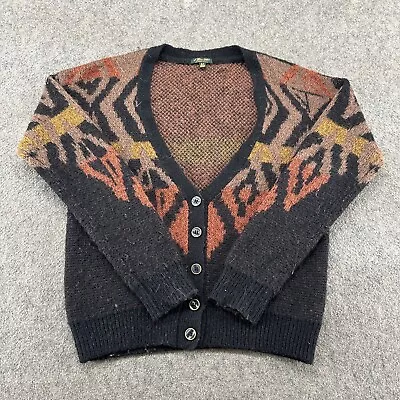 Aztec Sweater Womens S Orange Black Southwestern Cardigan Print Wool Geometric • $4.95