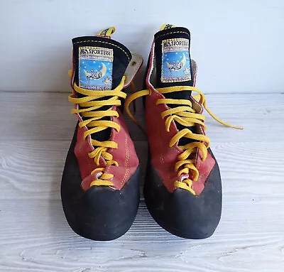 Vintage La Sportiva Rock Climbing Shoes 208 Red Yellow Men US 12 EU 46 Italy • $25