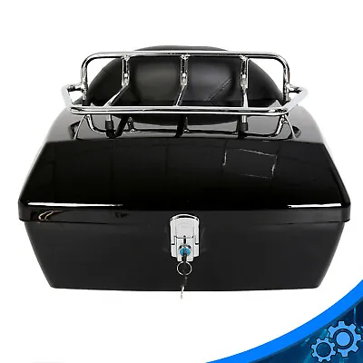 Hard Motorcycle Trunk Luggage Case Tail Box W/Backrest For Harley Yamaha Suzuki • $89