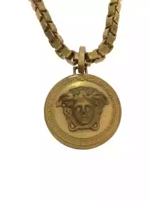 Versace Medusa Gold Tone Metal Top Wide Chain Necklace Pendant Original Box • $451.99