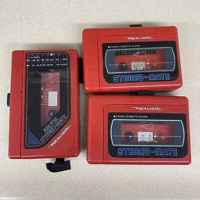 Vintage REALISTIC Stereo Mate Cassette Players Red Tested Works Lot Of 3 AR343 • $130.95