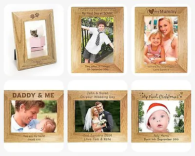 PERSONALISED Wooden PICTURE PHOTO FRAME Keepsake PRESENT For FAMILY Him Her Gift • £14.95